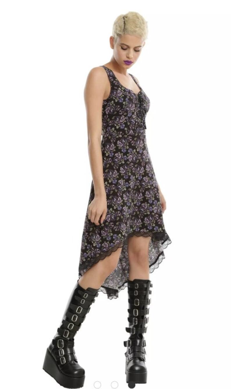 Hot Topic Vintage Purple Rose Hi-Low Hem Lace Up Grunge Whimsigoth Dress Small